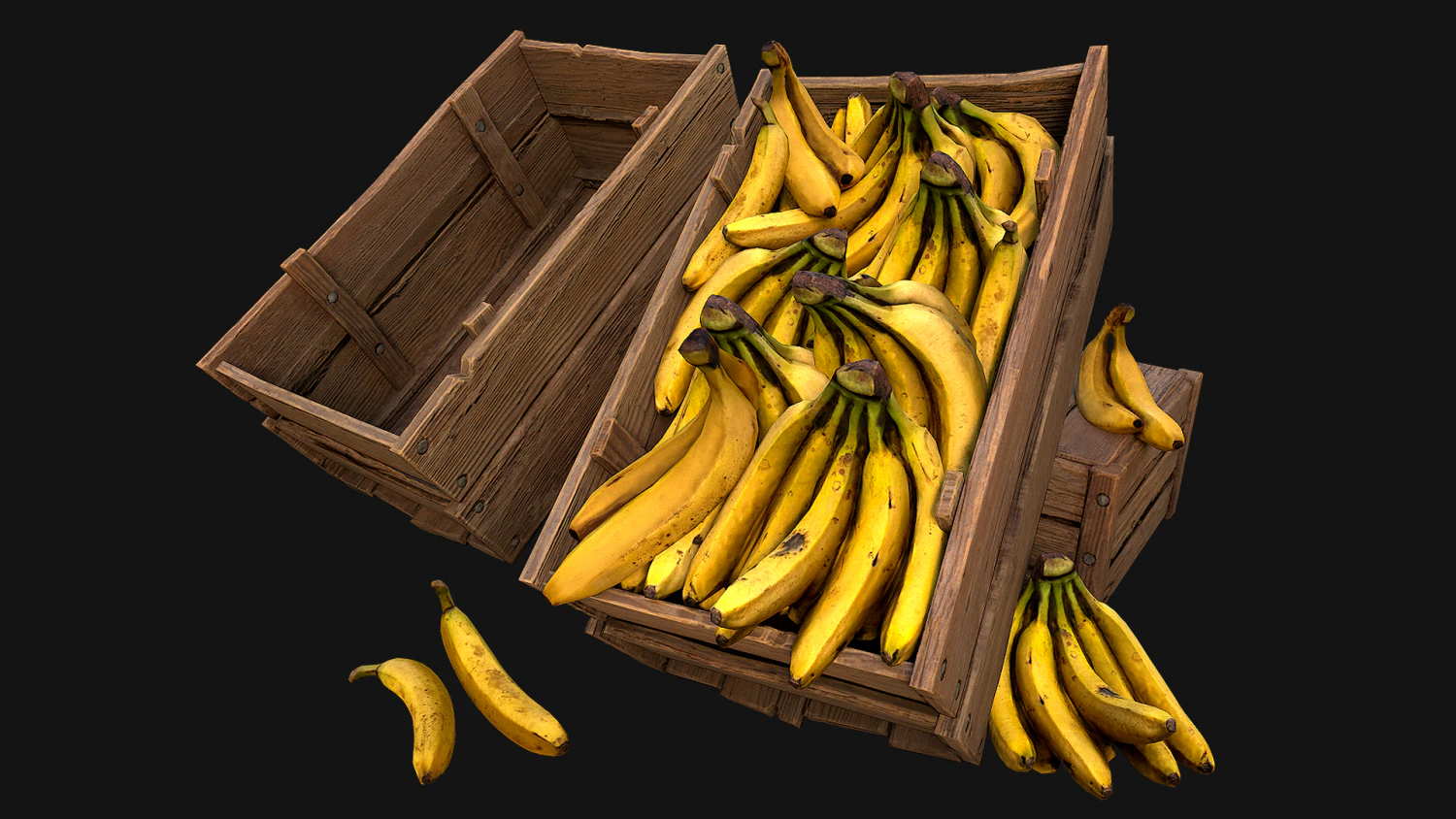 Crate Bananas Box Stand Bazaar Market Stall Banana Fruit 3D Model .c4d .max .obj .3ds .fbx .stl .blend