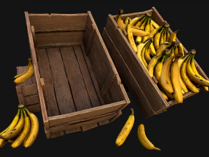 Crate Bananas Box Stand Bazaar Market Stall Banana Fruit 3D Model