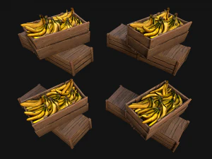 Crate Bananas Box Stand Bazaar Market Stall Banana Fruit 3D Model