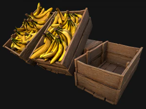 Crate Bananas Box Stand Bazaar Market Stall Banana Fruit 3D Model