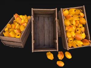 Crate Pears Box Medieval Stand Stall Pear Farm Fruits 3D Model