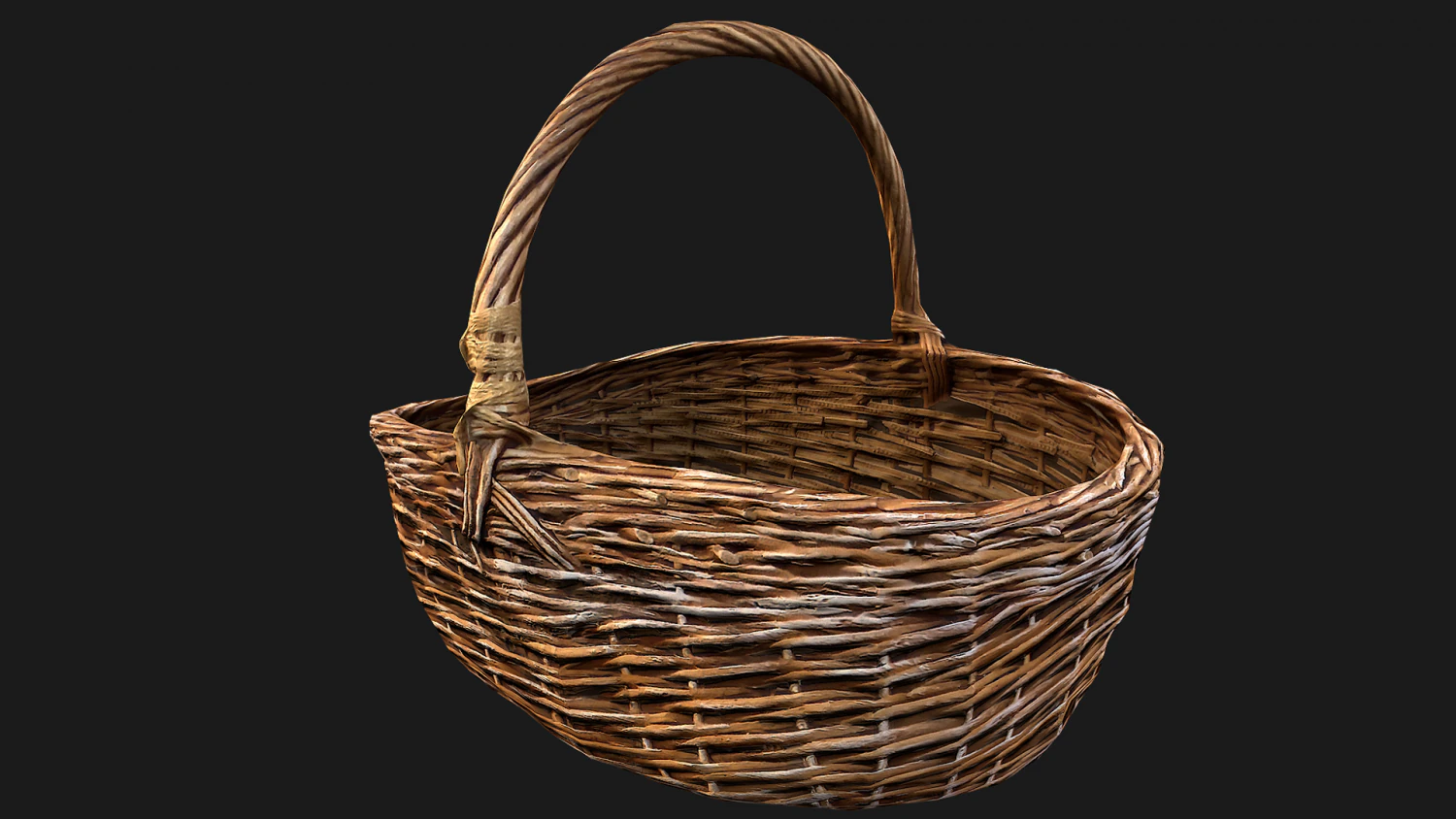 Wicker Basket 3D Model .c4d .max .obj .3ds .fbx .stl .blend
