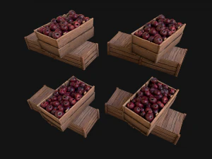 Plums Crate Stand Box Farm Village Food 3D Model