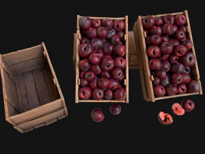 Plums Crate Stand Box Farm Village Food 3D Model