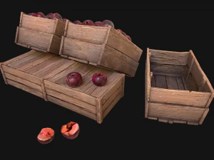 Plums Crate Stand Box Farm Village Food 3D Model