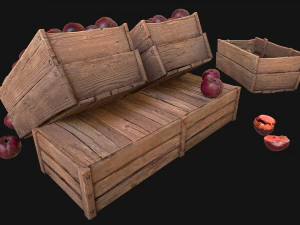 Plums Crate Stand Box Farm Village Food 3D Model