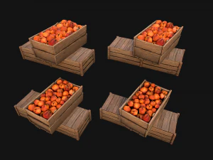 Peaches Crate Stand Box Farm Village Food 3D Model