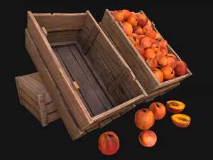 Peaches Crate Stand Box Farm Village Food 3D Model