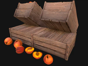 Peaches Crate Stand Box Farm Village Food 3D Model