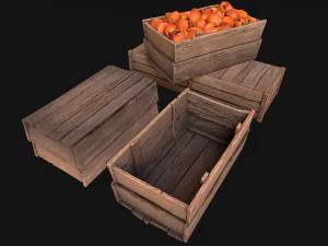 Peaches Crate Stand Box Farm Village Food 3D Model