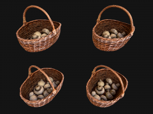 Basket with Mushrooms 3D Model