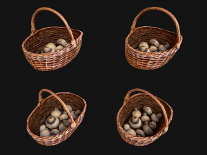 Basket with Mushrooms 3D Model