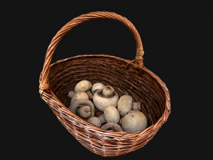 Basket with Mushrooms 3D Model