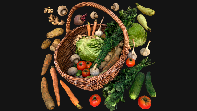 Basket with Vegetables Model 3D .c4d .max .obj .3ds .fbx .stl .blend 