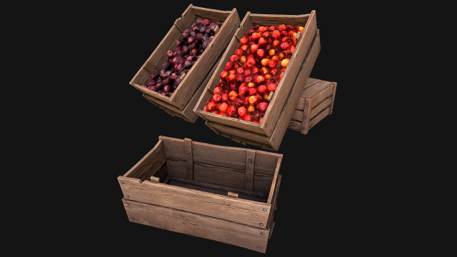 Cherries Crate Box 3D Модель .c4d .max .obj .3ds .fbx .stl .blend 