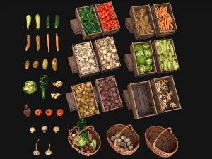 Set of Boxes of Vegetables Crate 3D Model