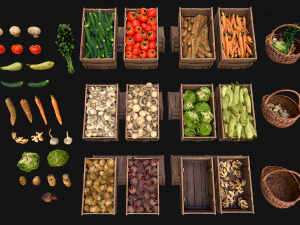 Set of Boxes of Vegetables Crate 3D Model