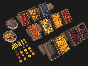 Set of Boxes of Fruits Crate Medieval 3D Model