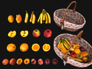 Set of Boxes of Fruits Crate Medieval 3D Model