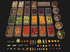 Vegetables and Fruits Bazaar Set 3D 모델