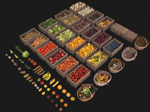 Vegetables and Fruits Bazaar Set 3Dモデル
