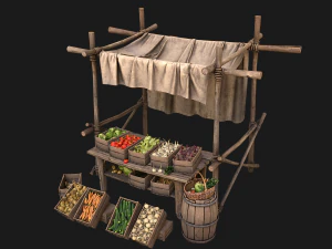 Medieval Market Vegetable Stalls Tent Pack 3D Model