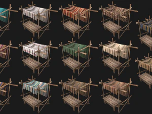 Medieval Market Vegetable Stalls Tent Pack 3D Model
