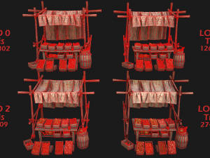 Medieval Market Vegetable Stalls Tent Pack 3D Model
