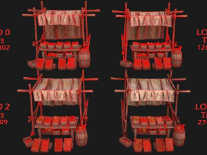 Medieval Market Vegetable Stalls Tent Pack 3D Model