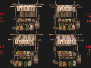 Medieval Market Vegetable Stalls Tent Pack 3D Model