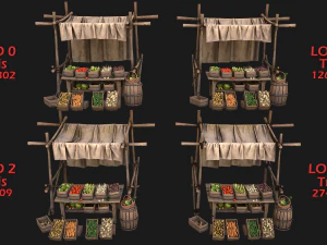 Medieval Market Vegetable Stalls Tent Pack 3D Model