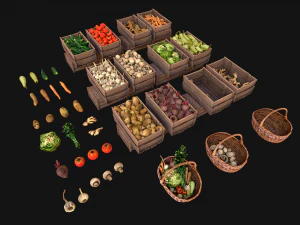 Medieval Market Vegetable Stalls Tent Pack 3D Model