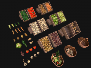 Medieval Market Vegetable Stalls Tent Pack 3D Model