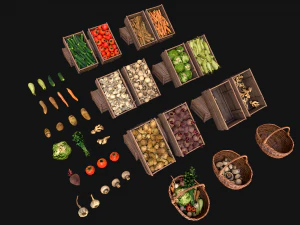 Medieval Market Vegetable Stalls Tent Pack 3D Model