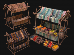 Medieval Market Fruit Stalls Tent Pack 3D मॉडल