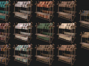 Medieval Market Fruit Stalls Tent Pack Bazaar Food Stand 3D Model