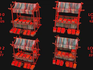 Medieval Market Fruit Stalls Tent Pack Bazaar Food Stand 3D Model
