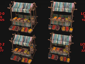 Medieval Market Fruit Stalls Tent Pack Bazaar Food Stand 3D Model