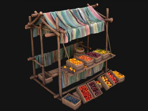 Medieval Market Fruit Stalls Tent Pack Bazaar Food Stand 3D Model