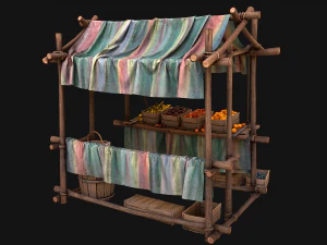 Medieval Market Fruit Stalls Tent Pack Bazaar Food Stand 3D Model