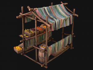 Medieval Market Fruit Stalls Tent Pack 3D Model