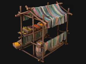 Medieval Market Fruit Stalls Tent Pack Bazaar Food Stand 3D Model