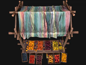 Medieval Market Fruit Stalls Tent Pack Bazaar Food Stand 3D Model