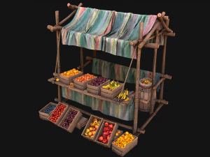 Medieval Market Fruit Stalls Tent Pack Bazaar Food Stand 3D Model