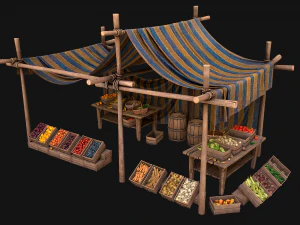मध्यकालीन बाज़ार फल और सब्ज़ी स्टॉल 3D मॉडल
