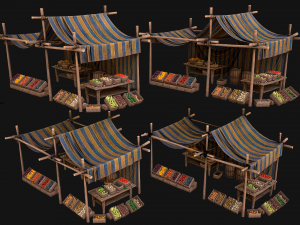 Medieval Market Fruit and Vegetable Stalls Modelo 3D
