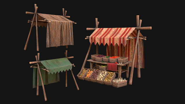 Medieval Market Stalls Tent Pack Fruit and Vegetable 3D Модель .c4d .max .obj .3ds .fbx .stl .blend 
