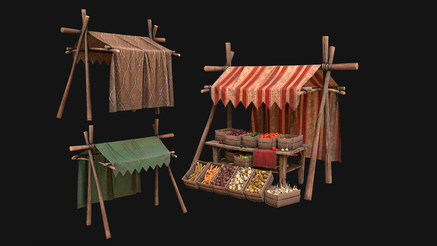 Medieval Market Stalls Tent Pack Fruit and Vegetable 3D Model .c4d .max .obj .3ds .fbx .stl .blend 