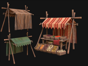 Medieval Market Stalls Tent Pack Fruit and Vegetable 3D मॉडल
