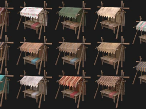 Medieval Market Stalls Tent Pack Fruit and Vegetable 3D Model
